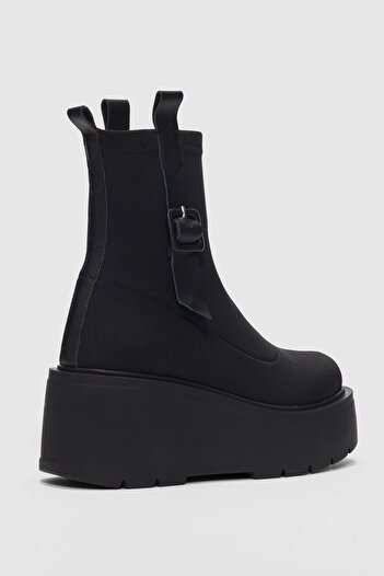 selinshoes Glaci High Sole Side Buckle Detailed Women's Stretch Boots-Black