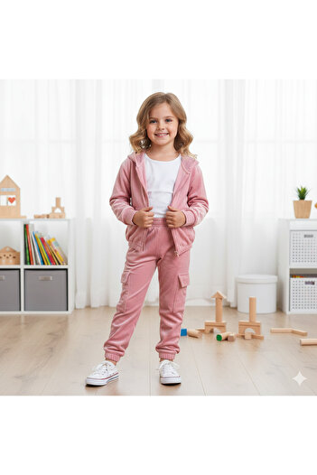 KidsMagazin Pink velvet tracksuit for children