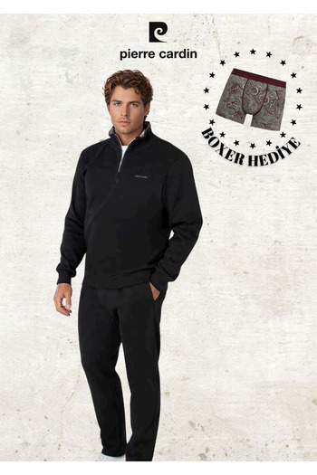 Pierre Cardin Men's Clothing Half Zipper 100% Cotton Tracksuit Set (Modal Boxer Gift)