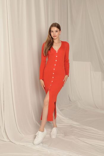 Işıltı kidss Triko Dress Front Buttoned Dress