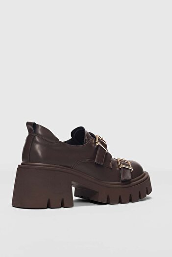 selinshoes Дамски мокасини Rost с двойна катарама и детайлна висока подметка - КАФЯВИ