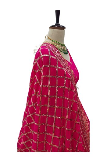 MYSMAR Neon Pink Faux Georgette Gown - HRT2060 | Neon Pink