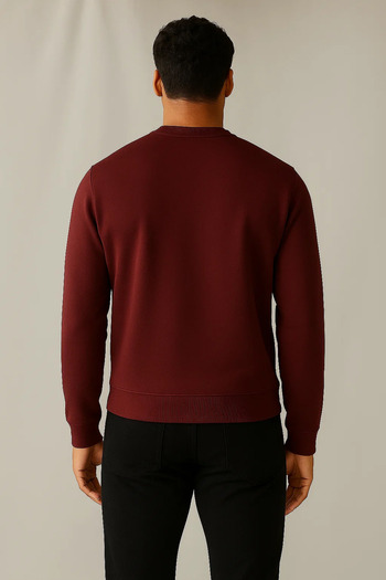 COMBİNE MİCHAİL Men's Winter Thick Basic Loose Burgundy Sweater
