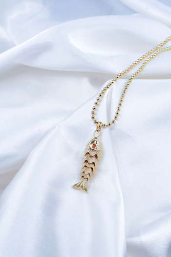 DlaraJewelry Kuyruğu Sallanan Balık Kolye Kararmaz Gold Kadın Çelik Kolye