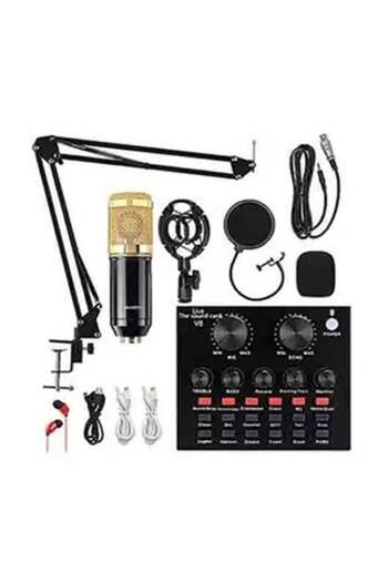 Generic Condenser Microphone Kit with Live Sound Card and Adjustable Scissor Arm BM8006 Gold