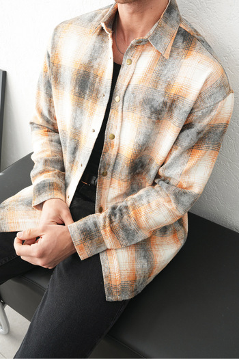 İLKCET MODA Plaid Patterned Oversize Snap Detail Lumberjack Shirt