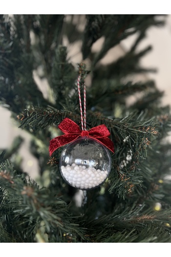 Bond Bestie Christmas Special Plexiglass Sphere and Red Silvery Velvet Ribbon Luxury Pine Tree Ornament 1 Piece