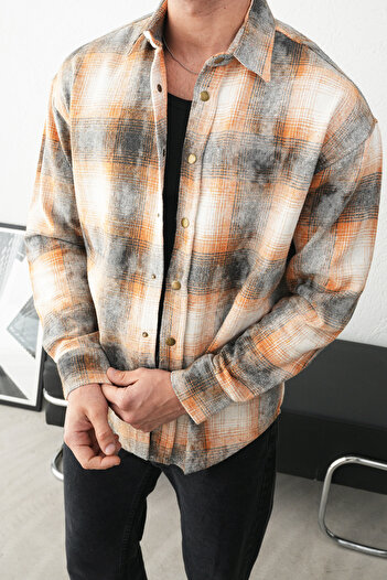 İLKCET MODA Plaid Patterned Oversize Snap Detail Lumberjack Shirt