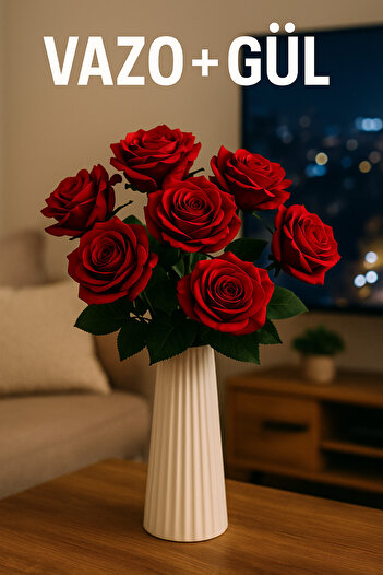OGWANTO 9-Piece Artificial Rose – Modern Decorative Arrangement in a Vase