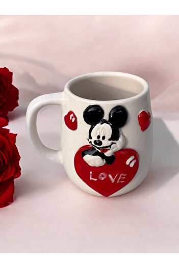 seda seramik Handmade Embossed Heart Mickey Coffee Mug 400 ml