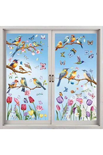 Generic Vibrant Spring & Summer Window Clings - 78 PCS of Butterfly, Tree Branch Hummingbird, and Tulip Ant
