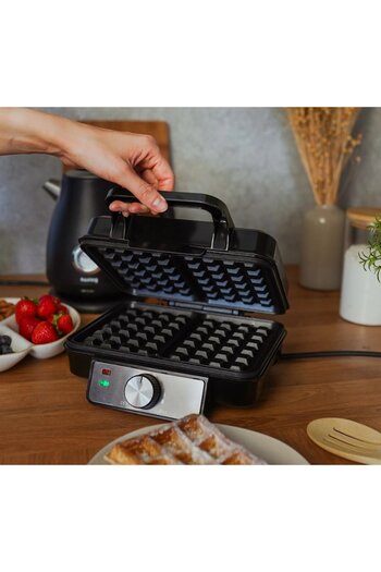 Huslog Waffle Maker, 1200W, 2 waffles, temperature control, non-stick surface, Cool Touch handle, bl