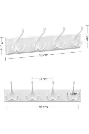 SONGMICS Wall hanger with 4 triple hooks, MDF and zinc alloy, 40x11 cm, white