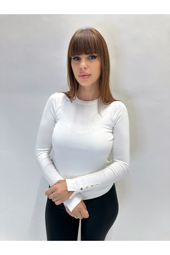 IFASTFASHION Women's white blouse with gold buttons on the sleeves - elegant and versatile model