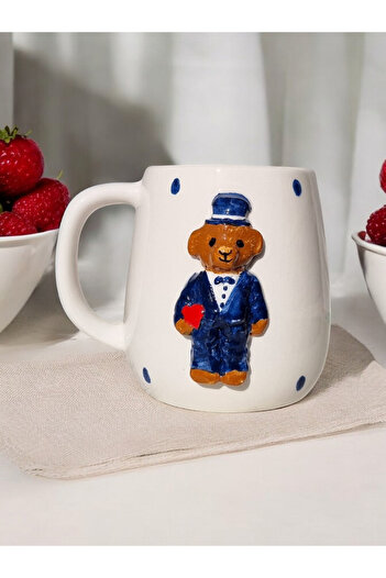 seda seramik Handmade Embossed Teddy Groom Mug 400 ml
