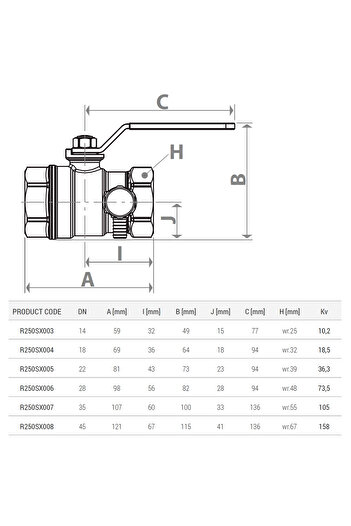 GIACOMINI R250SX008 ball valve, with drain, 2" internal thread, for heating/cooling installations