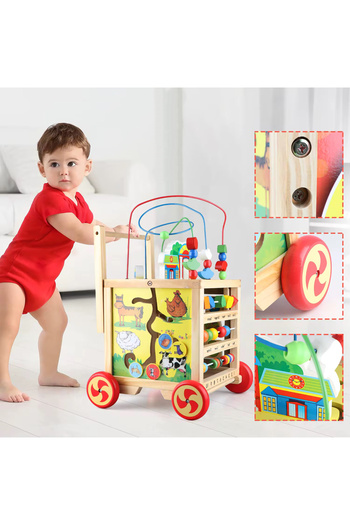 OEM Premium Wooden Toddler Walker, Montessori Cube with 6 in 1 Activities