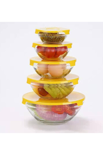 OEM Set of 5 glass bowls with plastic lid, Yellow
