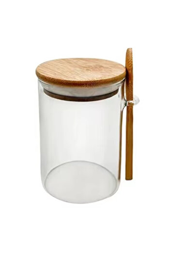 OEM Storage jar, glass storage jar with airtight bamboo lid and spoon, 80x1
