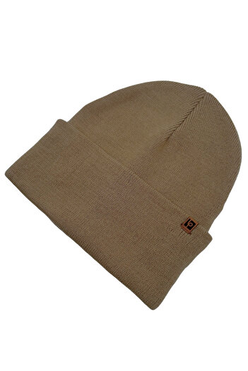 Sofist İstanbul Dark Beige Unisex Basic Beanie Lp Collection Folded Dark Beige Ribbed Knit Classic Beanie