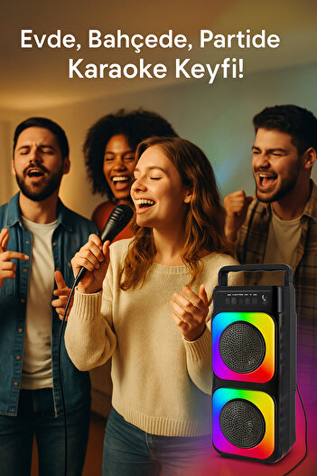 KETENOFFİCİAL Mikrofonlu Bleutooth Hoparlör Rgb Led Işıklı Ses Bombası Kareoke Bass Speaker