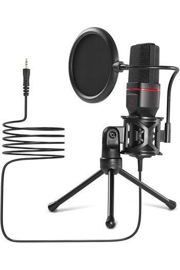 Generic Professional Studio Condenser Microphone Kit with Pop Filter, Tripod Stand, Shock Mount for Gaming,