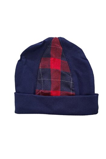 Dumledo Plaid Detailed Baby Boy Christmas Red-Navy Blue 2-Piece Hat & Romper Set