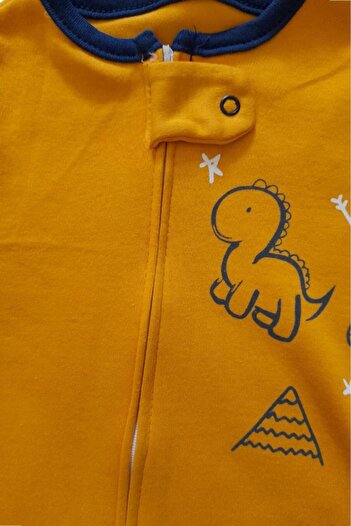 Dumledo Dinosaur, Feather, Mountain and Nature Themed Mustard Yellow Baby Romper