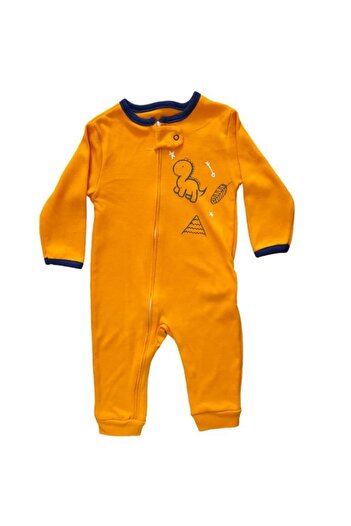 Dumledo Dinosaur, Feather, Mountain and Nature Themed Mustard Yellow Baby Romper
