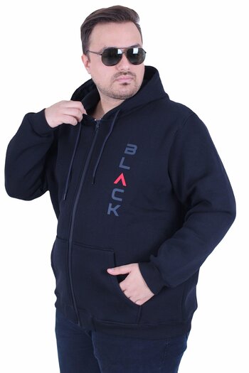 Starbattal Large Size Hooded Zippered 3Ip Sweat Black 25716 Navy Blue
