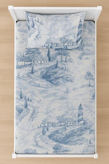 MEEMSEEN INDEPENDENT Coastal Serenity Blue Printed Single Bed Sheet Set