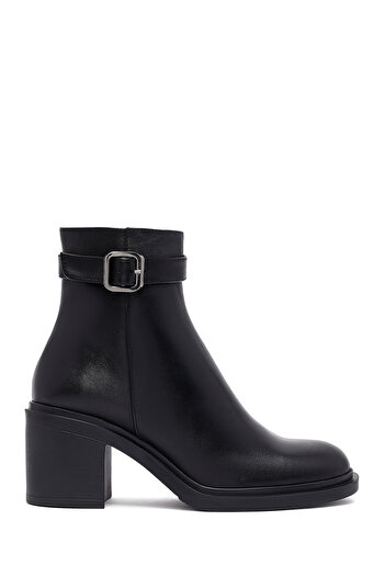 Derimod Women's Black Zippered Thick Heeled Leather Boots 25Wfd153318