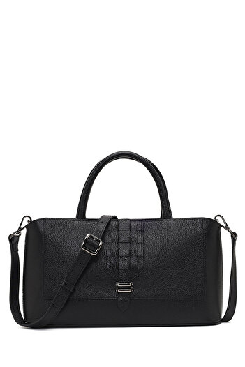Derimod Women's Black Long Strap Leather Shoulder Bag 25Sbd2301Ft