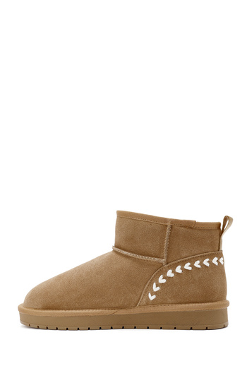 Derimod Women's Camel Fur Detailed Suede Leather Teddy Boots 25Wfd478010