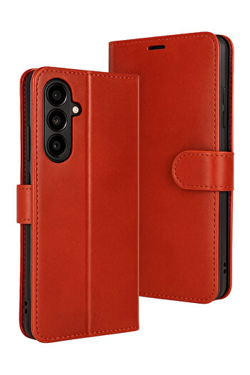cepmoda Samsung S25 Fe Case with Cover |   Tp Pu Leather Full Protection Wallet Stand Card Holder Case - Red
