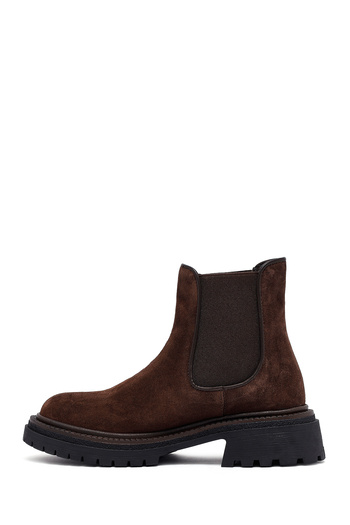 Derimod Women's Brown Thick Soled Suede Leather Chelsea Boots 25Wfd153110