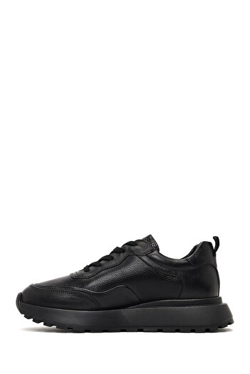 Derimod Men's Black Lace-Up Thick Sole Leather Sneaker, Winter Sports Shoes 25Wfd641114