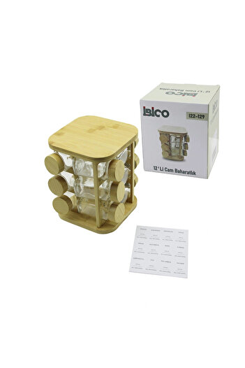shopwave 12Pcs Square Rotary Stand Glass - Bamboo Lid Salt Shaker - Spice Bowl Bamboo Stand (5047)