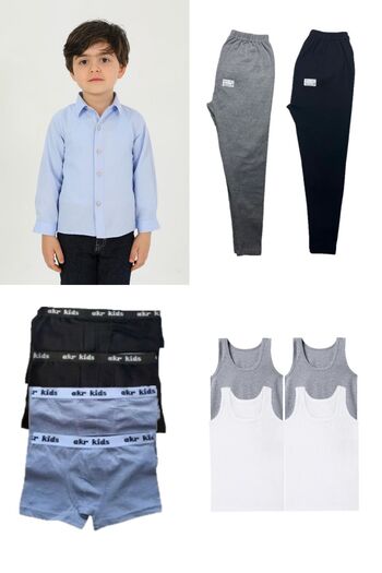 Pi Giyim Children's Set of 4 |   1 Shirt 4 Boxers 4 Undershirts 2 Underwear