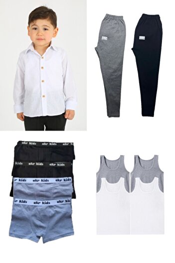Modaley Giyim Children's Set of 4 |   1 Shirt 4 Boxers 4 Undershirts 2 Underwear