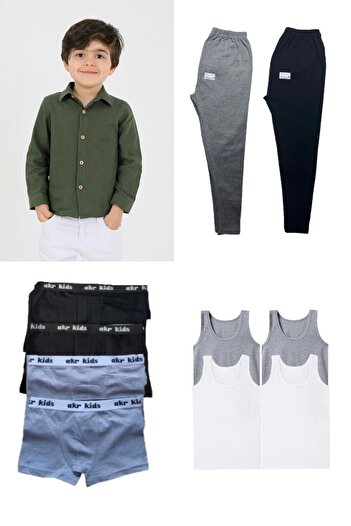 Modaley Giyim Children's Set of 4 |   1 Shirt 4 Boxers 4 Undershirts 2 Underwear