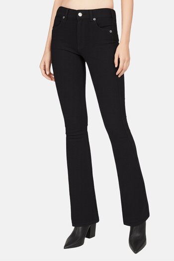 Dr.Denim Women Super Skinny Fit Plain Flare Pants, Black