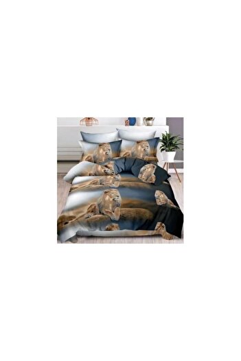 BEDRAM Double Bed Linen, 6 Pieces, 3D Multiprint Brown