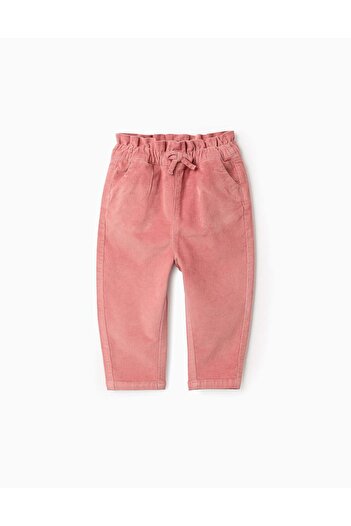 Ziddy Corduroy Trousers with Paperbag Waist for Baby Girls, Pink