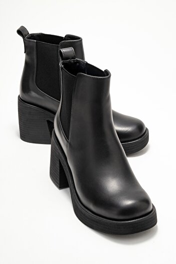 LuviShoes Γυναικείες μπότες με τακούνι LYSA Μαύρο δέρμα ελαστικό γνήσιο δέρμα