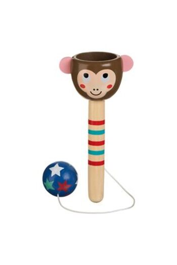 OEMN Wooden Catching Ball Toy Monkey 16 x 7 cm
