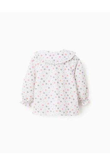 Ziddy Floral Cotton Shirt for Baby Girls, White/Pink/Green