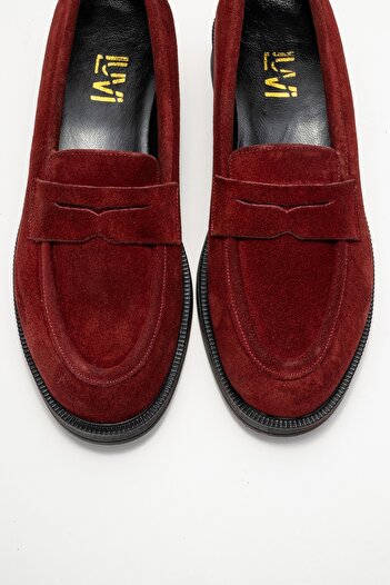LuviShoes PLİNE Бордовий замшевий жіночий лофер із натуральної шкіри
