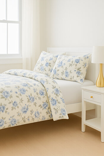 HOMES BY MEEMSEEN INDEPENDENT Blue Blossom Floral King Size Bed Sheet Set