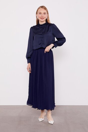 Levidor Navy Blue Crinkled Pleated Skirt